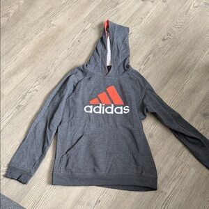 Adidas Charcoal Hoodie with Vibrant Red Logo